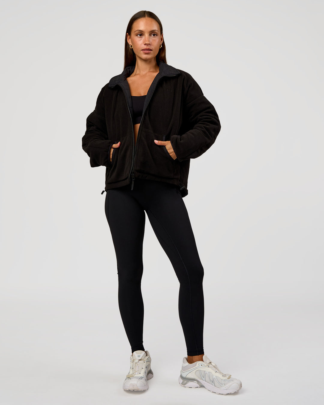 Woman wearing Thrive Reversible Jacket - Black | Model:Brylee | Size:XS - view 12