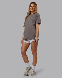 Woman wearing Trust The Process 2.0 FLXCotton Tee Oversize - Storm Front-Shale Beige | Model:Emilie | Size:XS | Thumbnail Index: 10