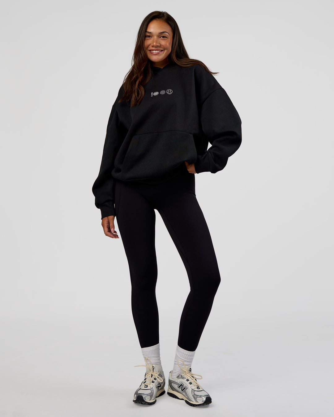 Woman wearing Trust The Process Unisex Oversized Hoodie - Black-White | Model:Kirstyn | Size:XS - view 8