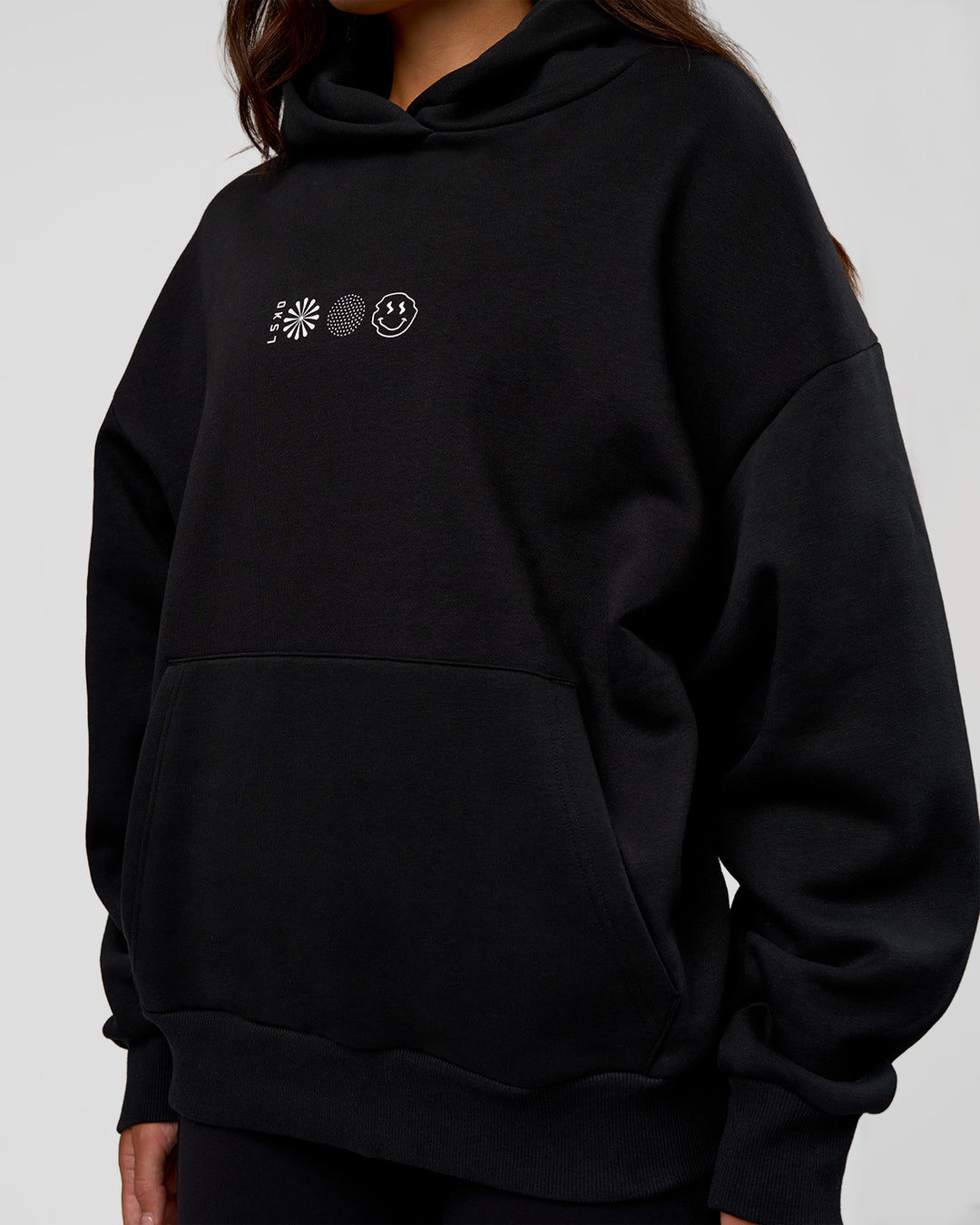Woman wearing Trust The Process Unisex Oversized Hoodie - Black-White | Model:Kirstyn | Size:XS - view 9