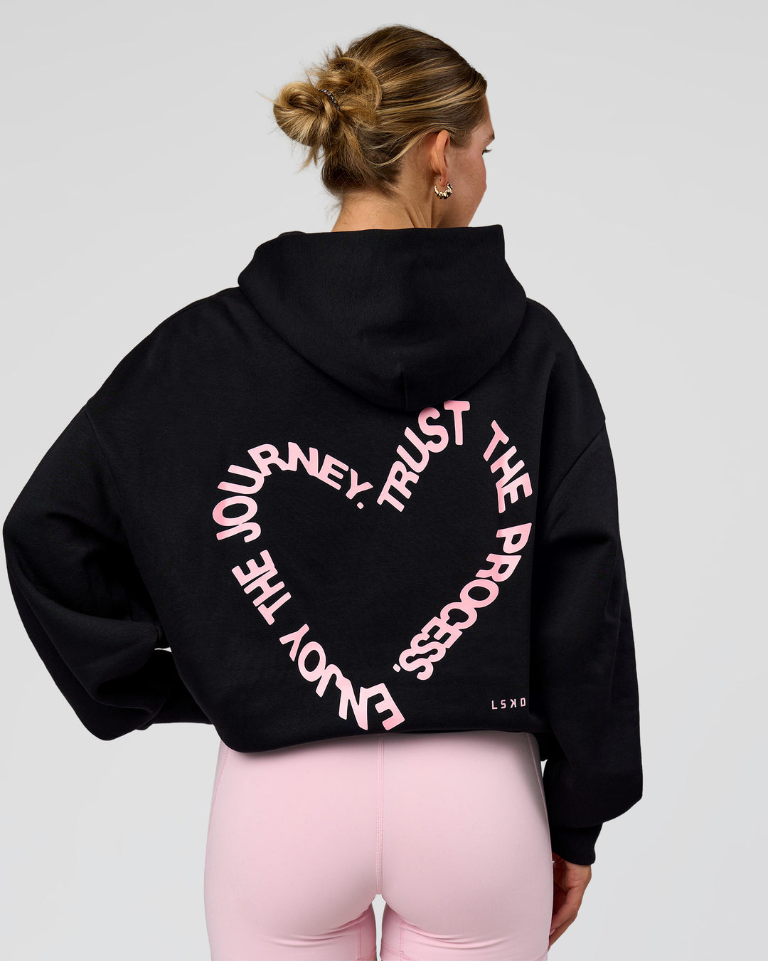 Woman wearing Unisex Love The Process Oversize Hoodie - Black-Marshmallow | Model:Amity | Size:XS - view 4