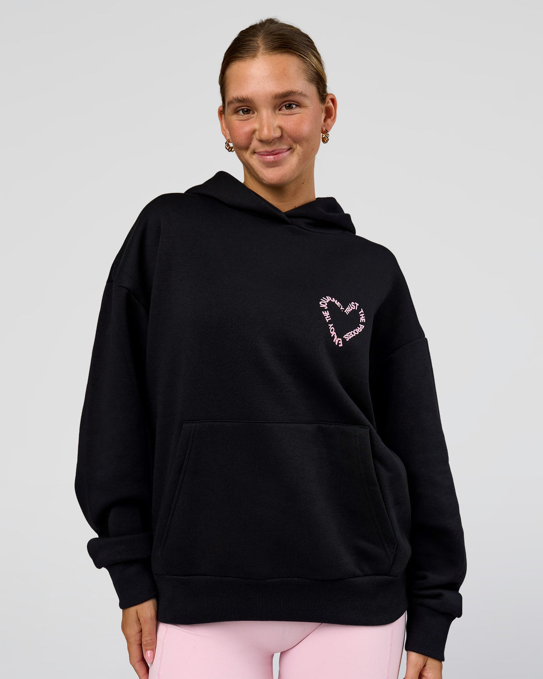 Woman wearing Unisex Love The Process Oversize Hoodie - Black-Marshmallow | Model:Amity | Size:XS - view 5