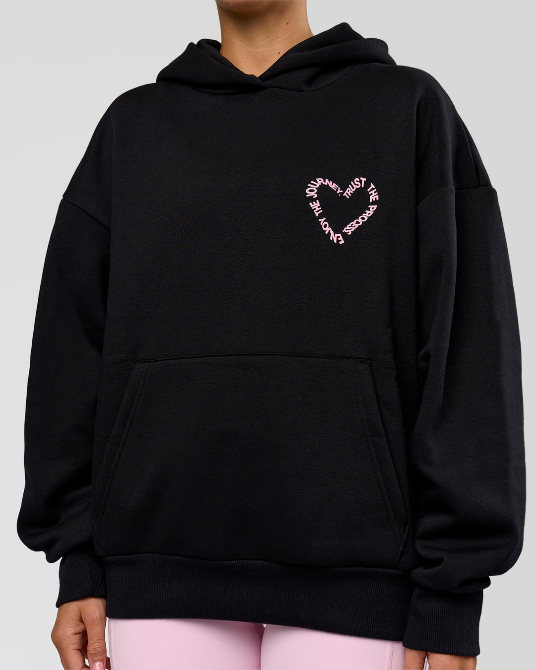 Woman wearing Unisex Love The Process Oversize Hoodie - Black-Marshmallow | Model:Amity | Size:XS - view 12