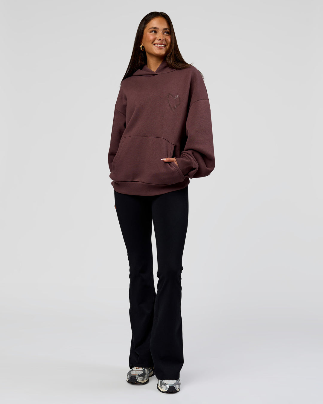 Woman wearing Unisex Love The Process Oversize Hoodie - Cocoa Powder-Hot Chocolate | Model:Bianca | Size:XS - view 13