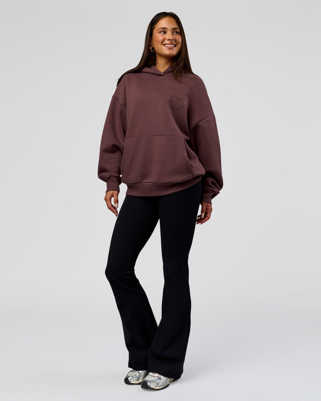 Woman wearing Unisex Love The Process Oversize Hoodie - Cocoa Powder-Hot Chocolate | Model:Bianca | Size:XS - view 8