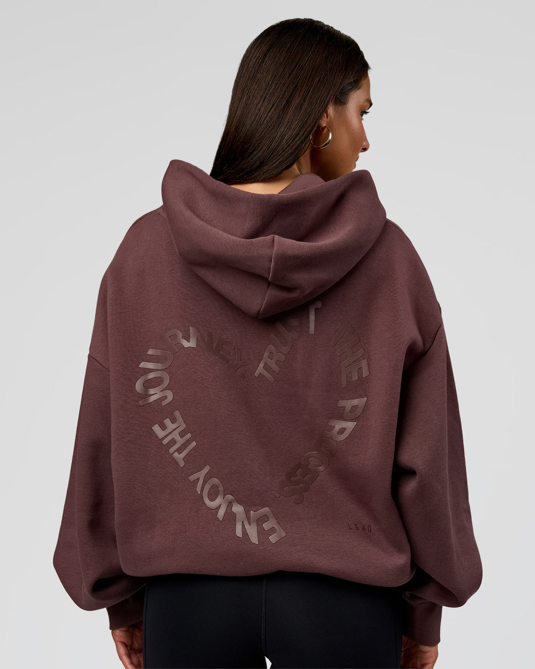 Woman wearing Unisex Love The Process Oversize Hoodie - Cocoa Powder-Hot Chocolate | Model:Bianca | Size:XS - view 5