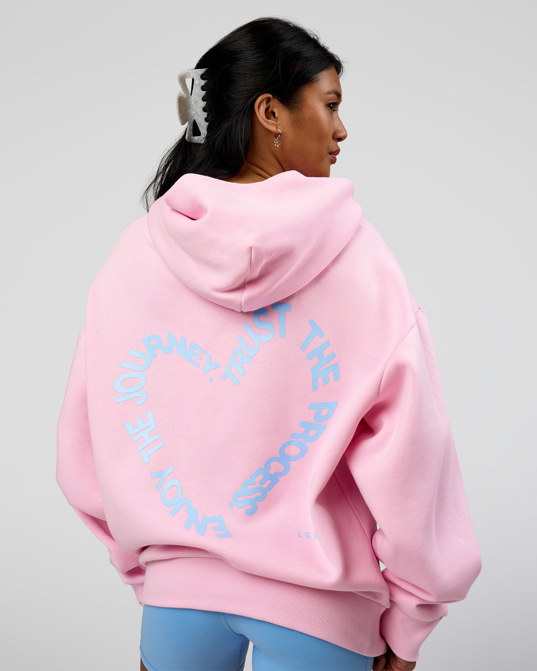 Woman wearing Unisex Love The Process Oversize Hoodie - Marshmallow-Open Air | Model:Loren | Size:XS - view 4