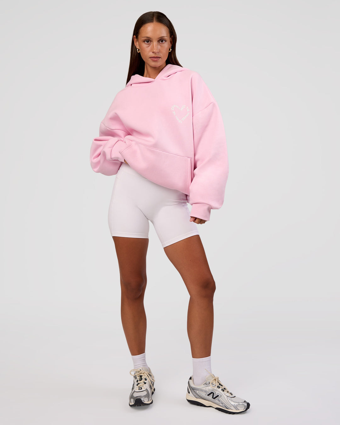 Woman wearing Unisex Love The Process Oversize Hoodie - Marshmallow-White | Model:Brylee | Size:XS - view 7