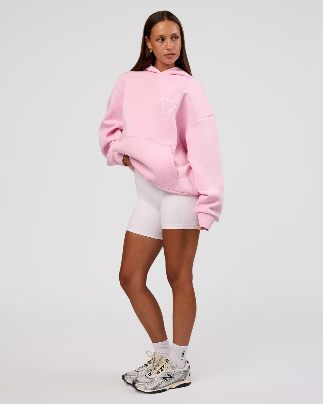 Woman wearing Unisex Love The Process Oversize Hoodie - Marshmallow-White | Model:Brylee | Size:XS - view 9