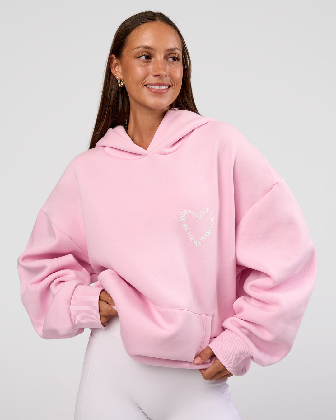 Woman wearing Unisex Love The Process Oversize Hoodie - Marshmallow-White | Model:Brylee | Size:XS - view 10
