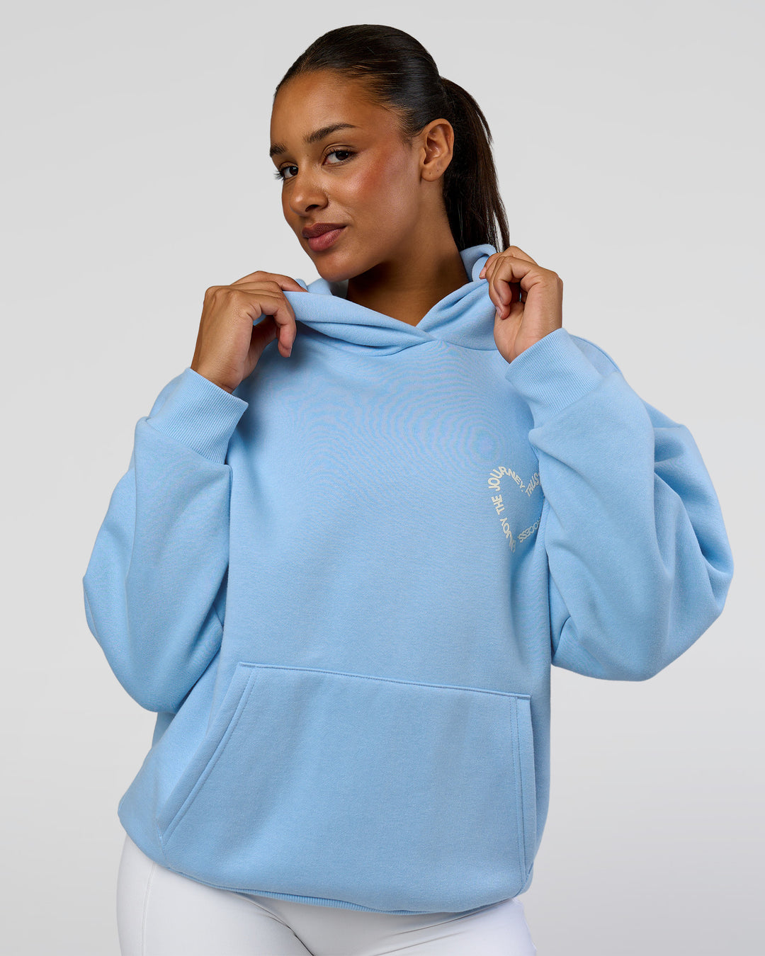 Woman wearing Unisex Love The Process Oversize Hoodie - Open Air-Off White | Model:Rosie | Size:XS - view 4