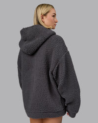 Woman wearing Sherpa Oversized Jacket - Dark Storm | Model:Halle | Size:XS | Thumbnail Index: 12