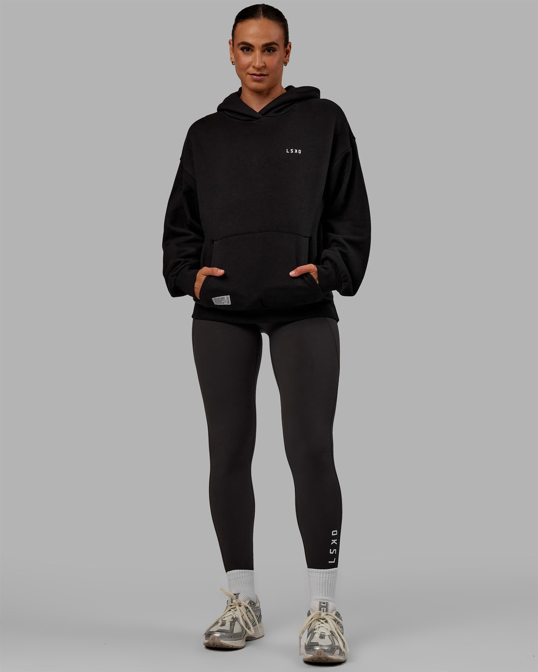 Woman wearing Unisex VS6 Hoodie Oversize - Black-White - view 9