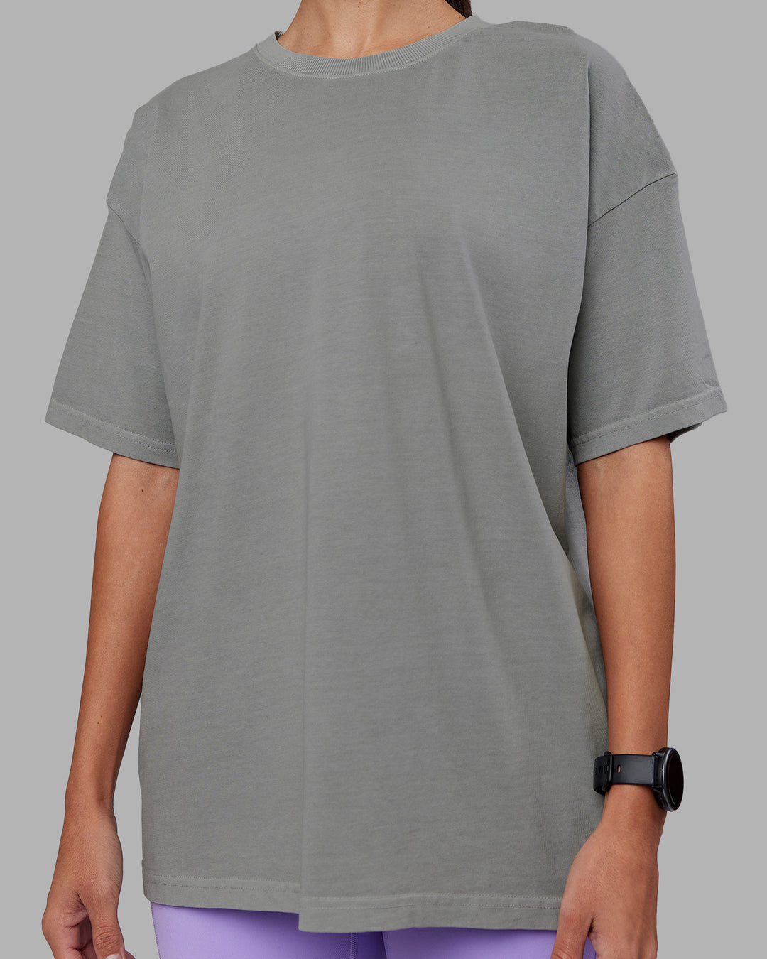 Woman wearing Pressure Washed Heavyweight Oversize Tee - Grey-Bubblegum | Model:Rhiley | Size:XS - view 10