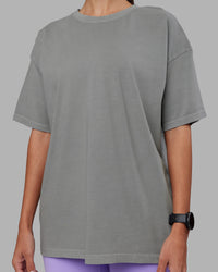 Woman wearing Pressure Washed Heavyweight Oversize Tee - Grey-Bubblegum | Model:Rhiley | Size:XS | Thumbnail Index: 9