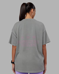 Woman wearing Pressure Washed Heavyweight Oversize Tee - Grey-Bubblegum | Model:Rhiley | Size:XS | Thumbnail Index: 1