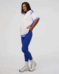 Woman wearing Urban Blur Heavyweight Unisex Oversized Tee - Off White-Power Cobalt | Model:Kirstyn | Size:XS | Thumbnail Index: 4