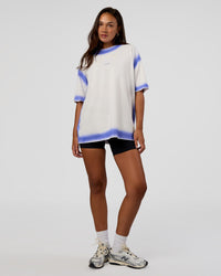 Woman wearing Urban Blur Heavyweight Unisex Oversized Tee - Off White-Power Cobalt | Model:Kirstyn | Size:XS | Thumbnail Index: 10