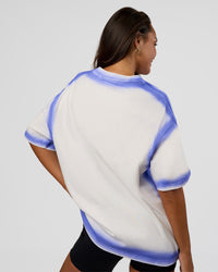 Woman wearing Urban Blur Heavyweight Unisex Oversized Tee - Off White-Power Cobalt | Model:Kirstyn | Size:XS | Thumbnail Index: 7