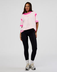Woman wearing Urban Blur Heavyweight Unisex Oversized Tee - Off White-Ultra Pink | Model:Kirstyn | Size:XS | Thumbnail Index: 8