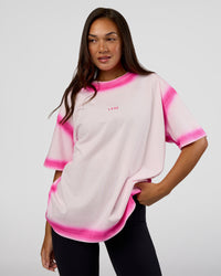 Woman wearing Urban Blur Heavyweight Unisex Oversized Tee - Off White-Ultra Pink | Model:Kirstyn | Size:XS | Thumbnail Index: 3