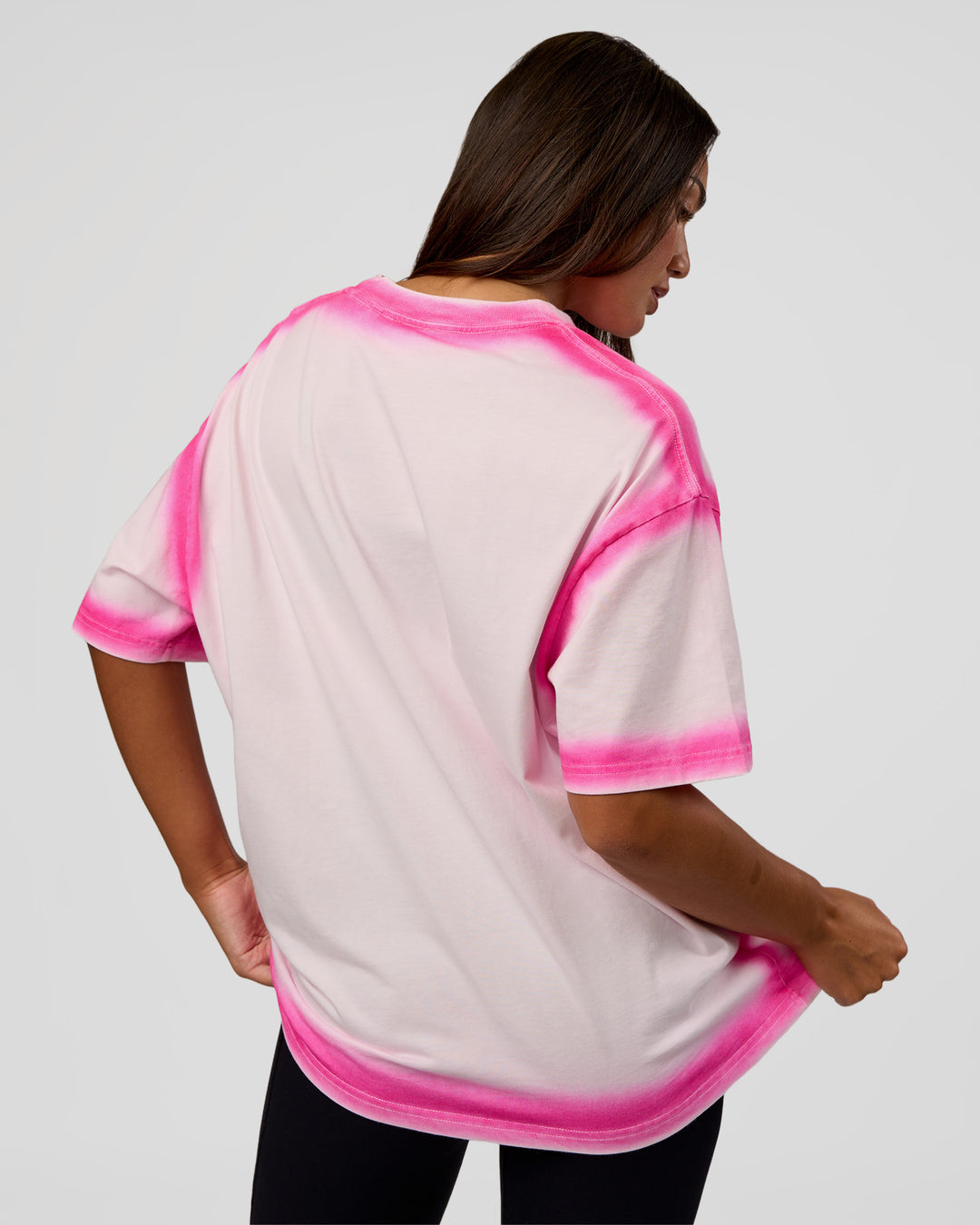 Woman wearing Urban Blur Heavyweight Unisex Oversized Tee - Off White-Ultra Pink | Model:Kirstyn | Size:XS - view 8