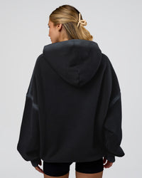 Woman wearing Urban Blur Unisex Oversized Hoodie - Black-Dark Storm | Model:Leilani | Size:XS | Thumbnail Index: 8