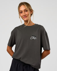 Woman wearing Values Run Club FLXCotton Tee - Dark Storm-Alloy | Model:Georgia | Size:XS | Thumbnail Index: 3