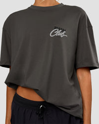 Woman wearing Values Run Club FLXCotton Tee - Dark Storm-Alloy | Model:Georgia | Size:XS | Thumbnail Index: 8