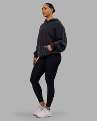 Woman wearing Variation Washed Oversized Hoodie - Black-Black | Model:Ayla | Size:XS | Thumbnail Index: 8