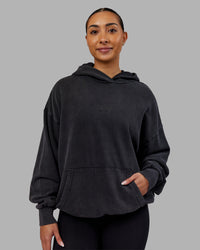 Woman wearing Variation Washed Oversized Hoodie - Black-Black | Model:Ayla | Size:XS | Thumbnail Index: 3