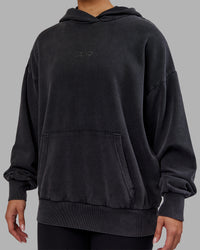 Woman wearing Variation Washed Oversized Hoodie - Black-Black | Model:Ayla | Size:XS | Thumbnail Index: 9