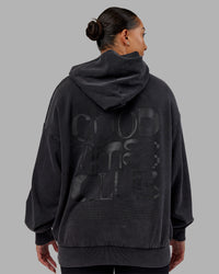 Woman wearing Variation Washed Oversized Hoodie - Black-Black | Model:Ayla | Size:XS | Thumbnail Index: 1