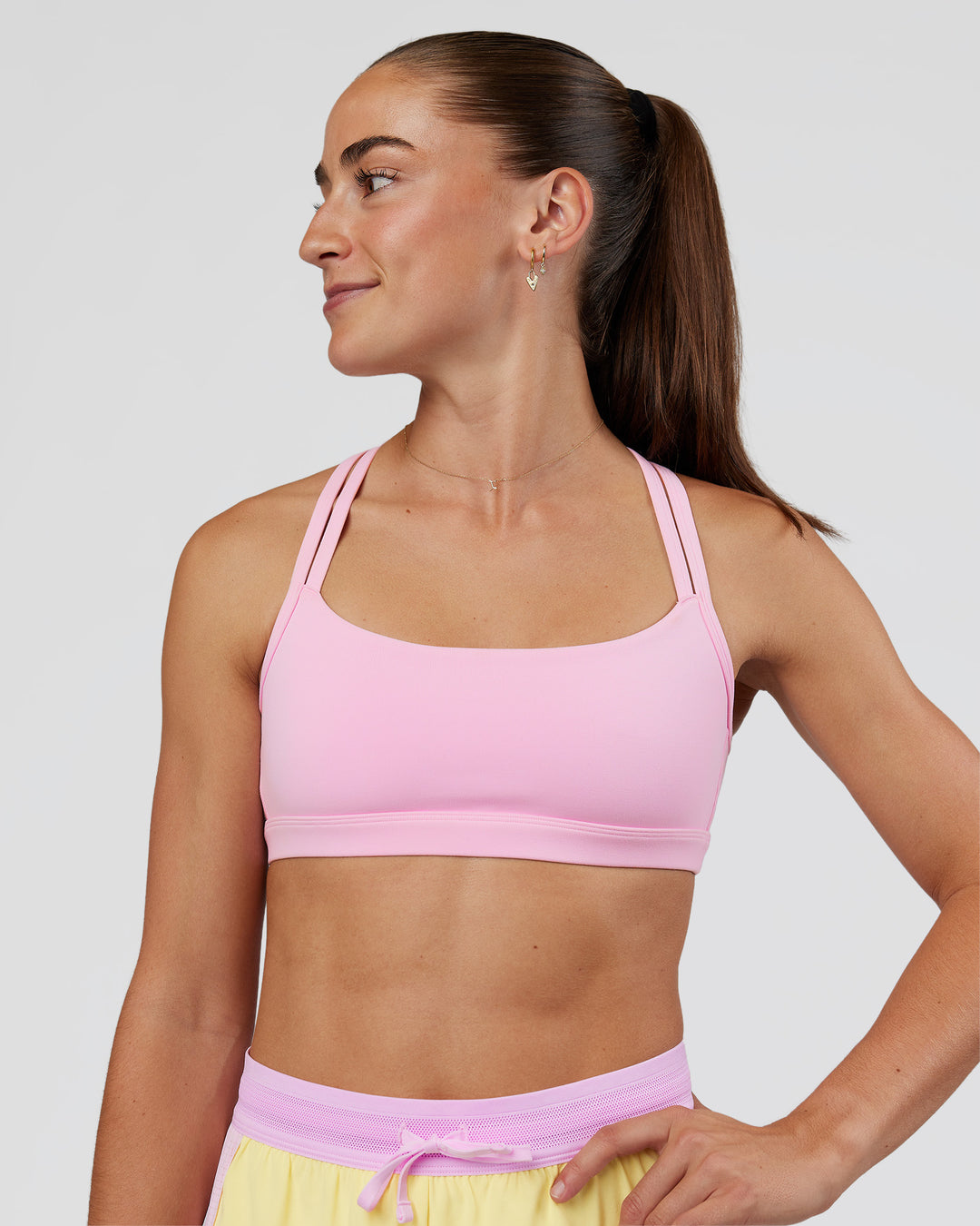 Woman wearing Velocity Sports Bra - Marshmallow | Model:Grace | Size:XS - view 2