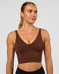 Woman wearing Vitality Long Line Sports Bra - Hot Chocolate | Model:Maja | Size:XS | Thumbnail Index: 1