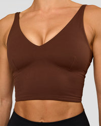 Woman wearing Vitality Long Line Sports Bra - Hot Chocolate | Model:Maja | Size:XS | Thumbnail Index: 3