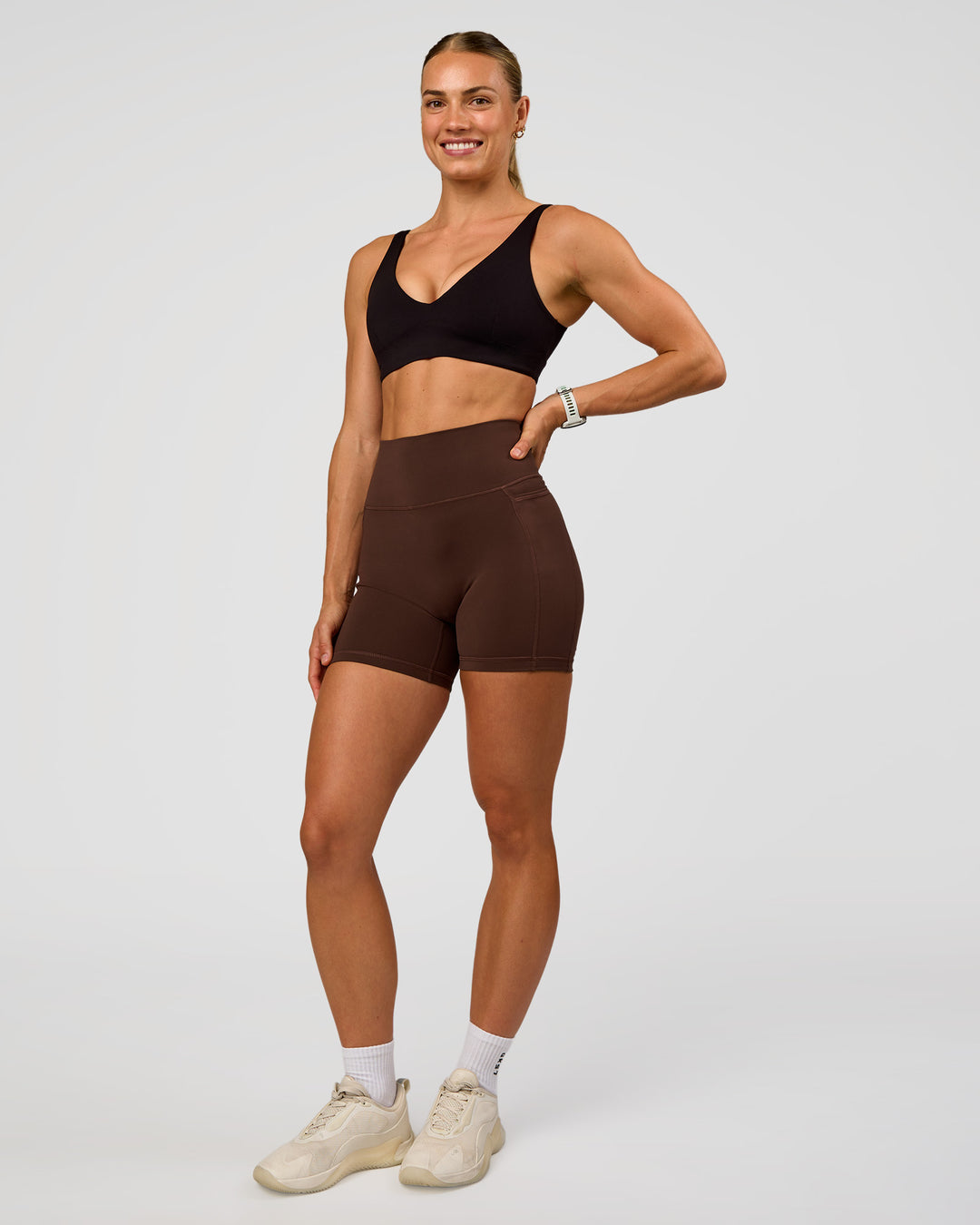 Woman wearing Vitality Sports Bra - Black | Model:Maja | Size:XS - view 3