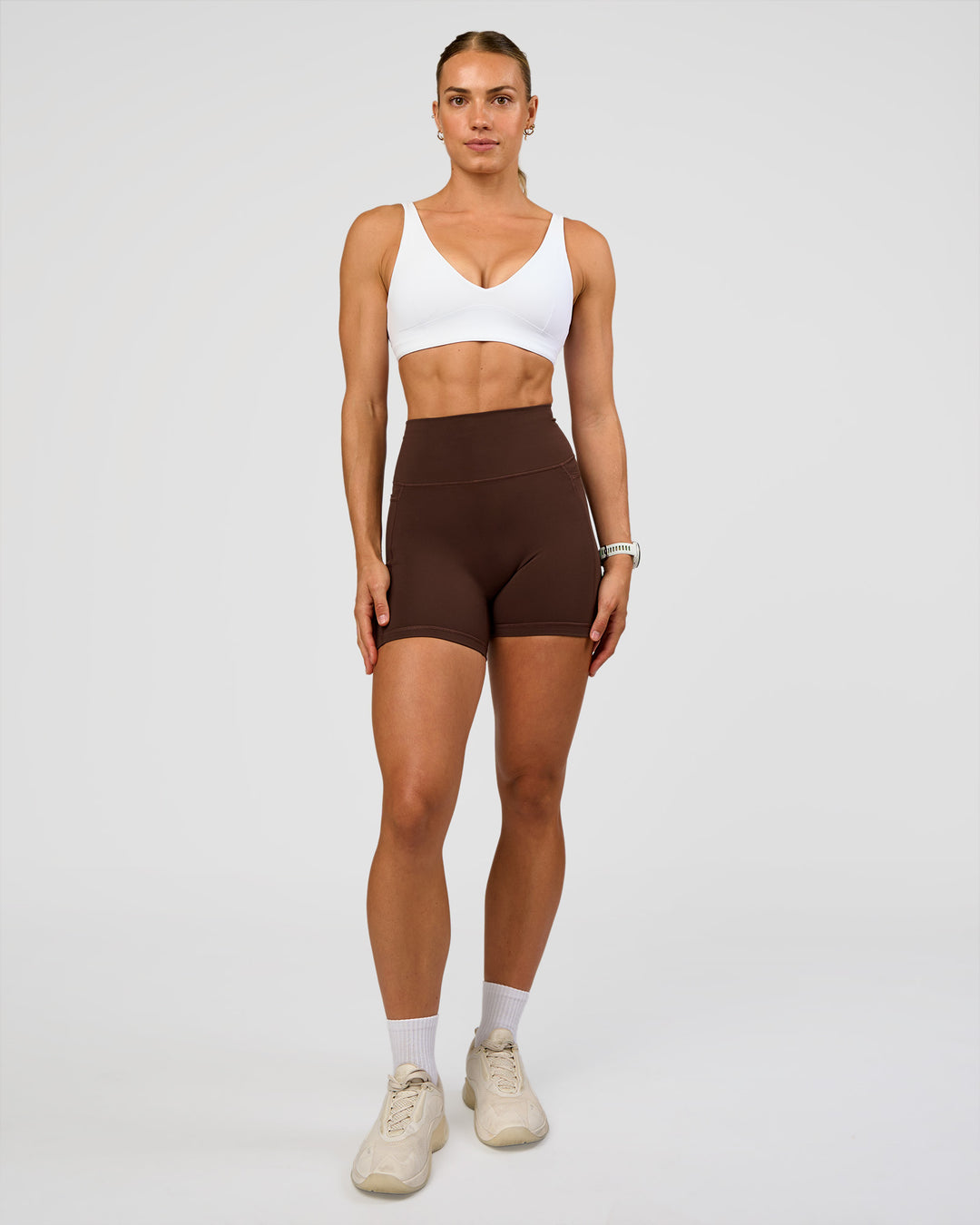 Woman wearing Vitality Sports Bra - White | Model:Maja | Size:XS - view 7