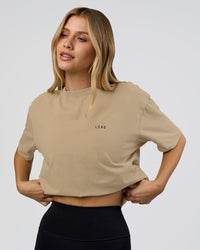 Woman wearing We Love This  FLXCotton Oversized Tee - Greige Washed-Black | Model:Leilani | Size:XS | Thumbnail Index: 3