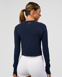 Woman wearing AeroFLX+ Seamless Long Sleeve Skimmer Tee - Future Navy/Future Navy | Model:Charli | Size:XS | Thumbnail Index: 4