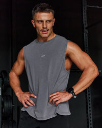 Man wearing Lifting Club FLXCotton Tank - Black-White | Thumbnail Index: 0