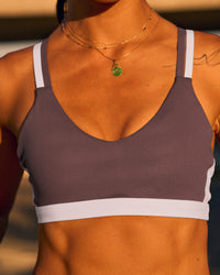 Campaign image of Force Sports Bra - Cocoa Powder | Thumbnail Index: 0