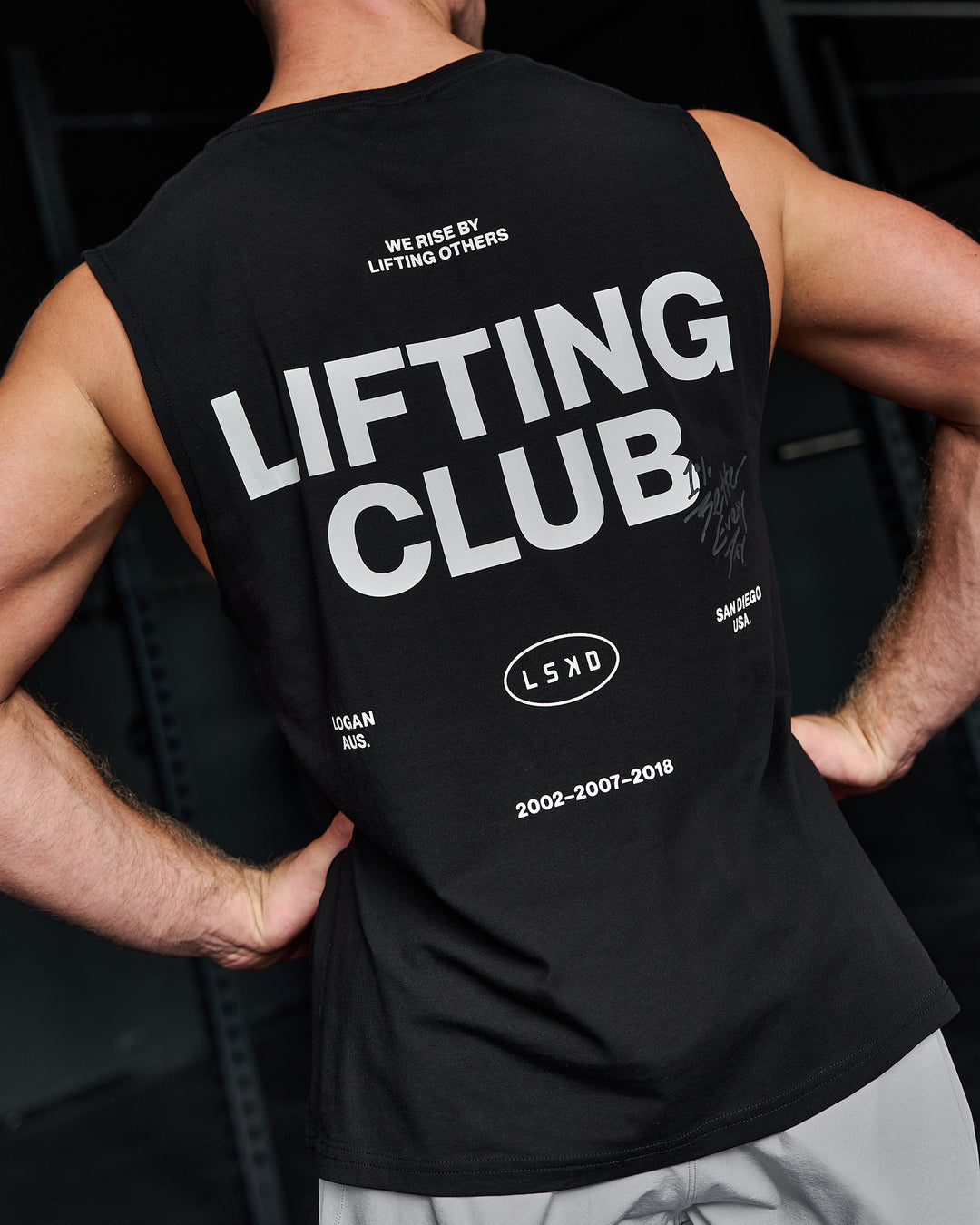 Man wearing Lifting Club FLXCotton Tank - Black-White - view 1