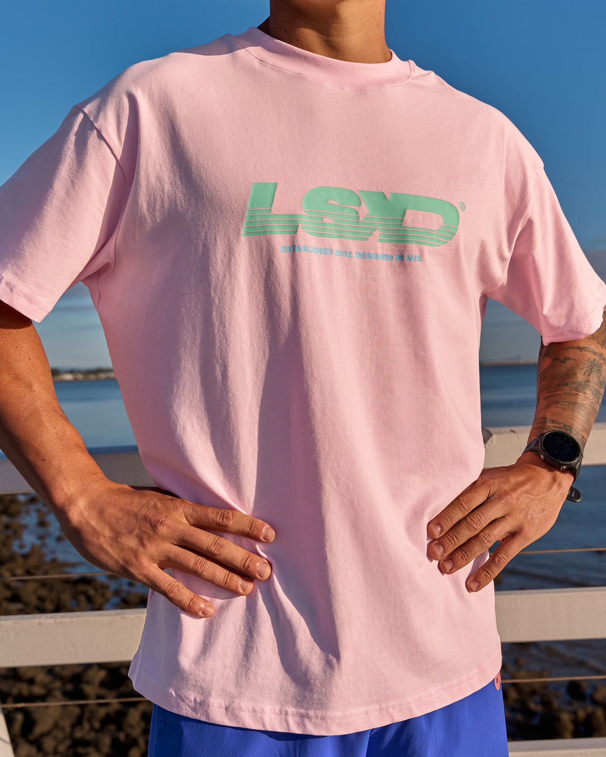 Campaign image of Sideline FLXCotton Oversized Tee - Marshmallow-Jelly Mint - view 2