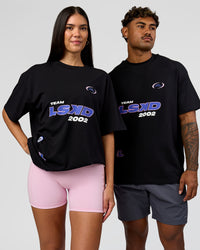Duo wearing League Heavyweight FLXCotton Oversized Tee - Black-Power Cobalt | Model:Xav | Size:L | Model:Rhiley | Size:XS | Thumbnail Index: 9