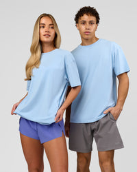 Duo wearing Benchmark FLXCotton Oversized Tee - Open Air-Blue Bell | Model:Leandro | Size:M | Model:Issy | Size:XS | Thumbnail Index: 11