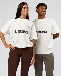 Duo wearing League Heavyweight FLXCotton Oversized Tee - Off White-Ground Coffee | Model:Xs | Size:L | Model:League | Size:RHILEY | Thumbnail Index: 3
