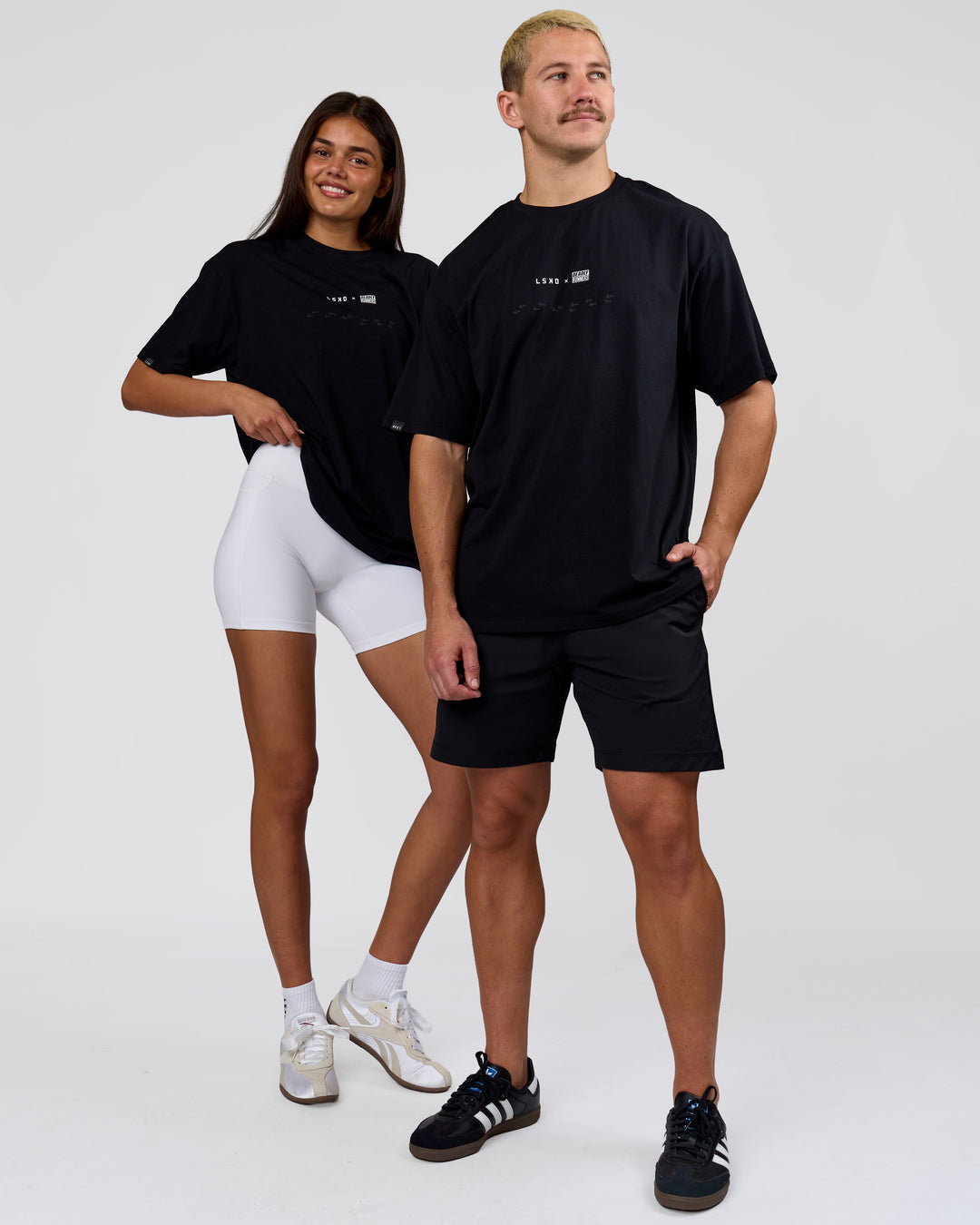 Duo wearing Deadly Runners Run Club FLXCotton Oversize Tee - Black | Model:Bella | Size:S | Model:Jaiden | Size:M - view 17