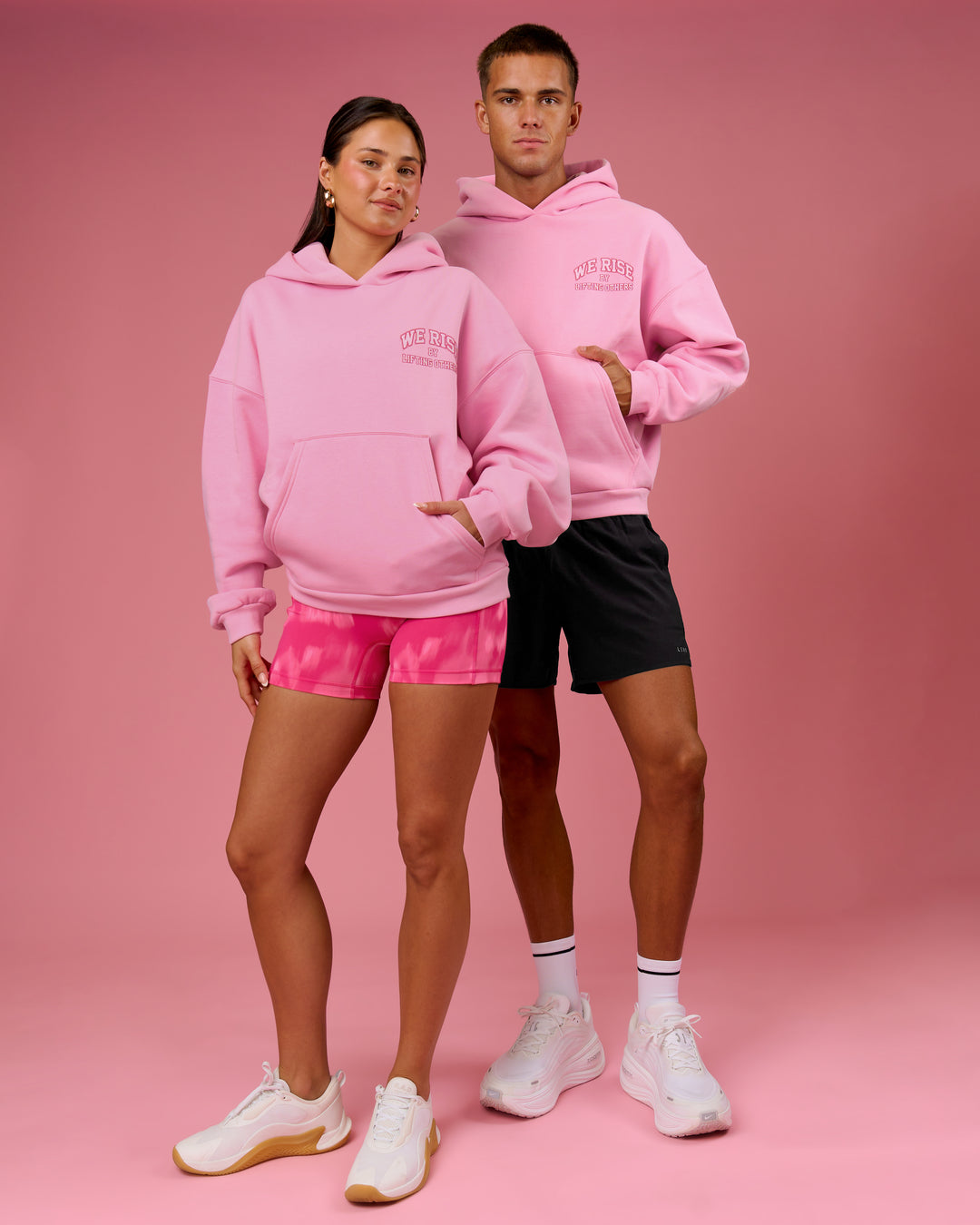 Duo wearing BCAM Heavyweight Boxy Hoodie - Pink Rose | Model:Bianca | Size:S | Model:Albert | Size:M - view 4