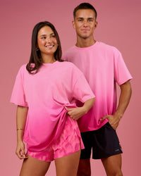 Duo wearing BCAM Ombre Heavyweight FLXCotton Oversized Tee  - Pink Rose-Ultra Pink | Model:Bianca | Size:S | Model:Albert | Size:M | Thumbnail Index: 15